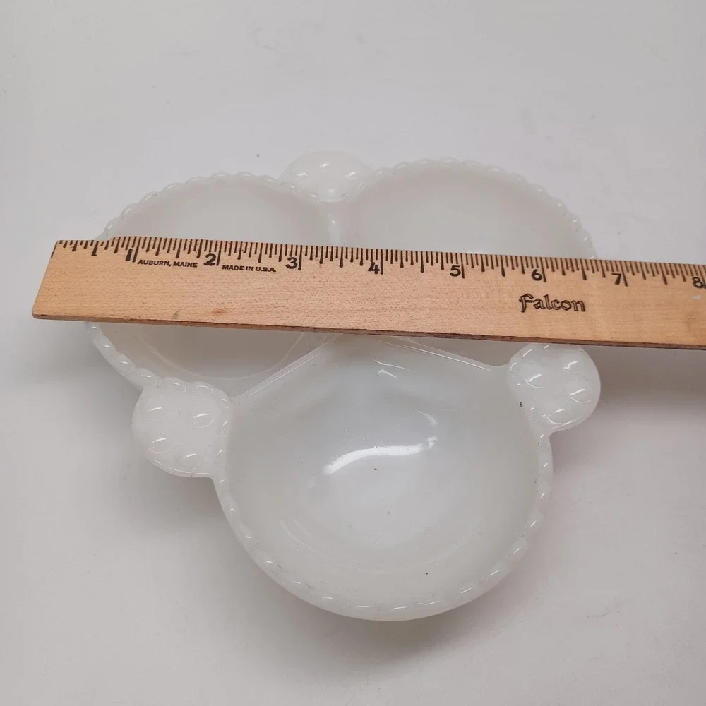 Vintage White Milk Glass Hobnail 3 Compartment Relish Dish Beaded Rim 7 inch